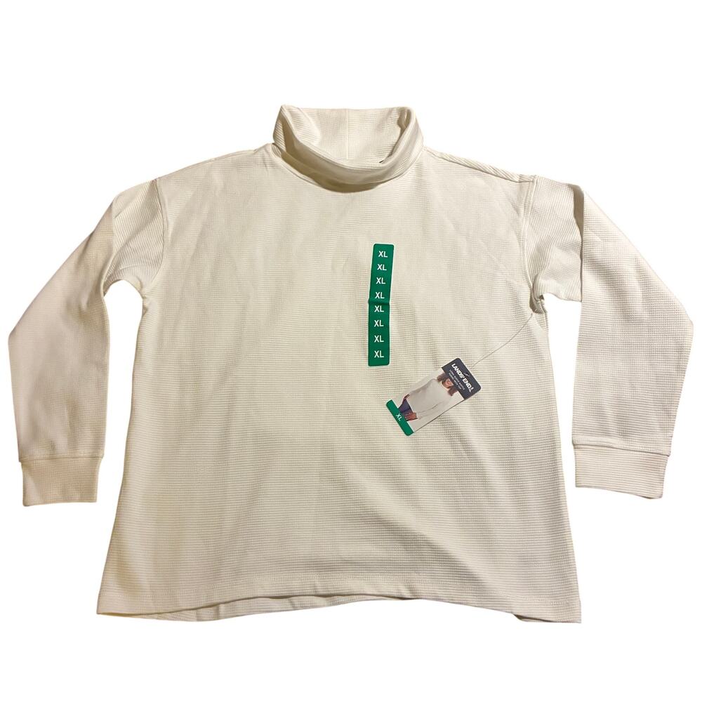 Lands' Ends Shirt Top Womens XL White NWT Long Sleeve Waffle Knit Funnel Neck